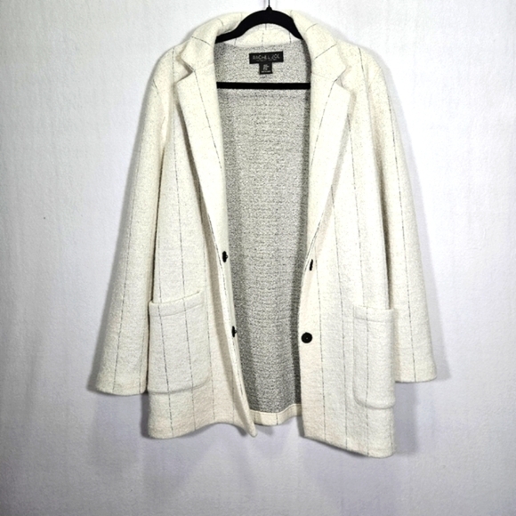 Rachel Zoe Women's Ivory Pinstriped Wool-Blend Coat Jacket Size Medium - Picture 9 of 10